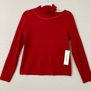 New Calvin Klein Red Sequins Cut Out Detail Soft Stretch Knit Sweater Medium